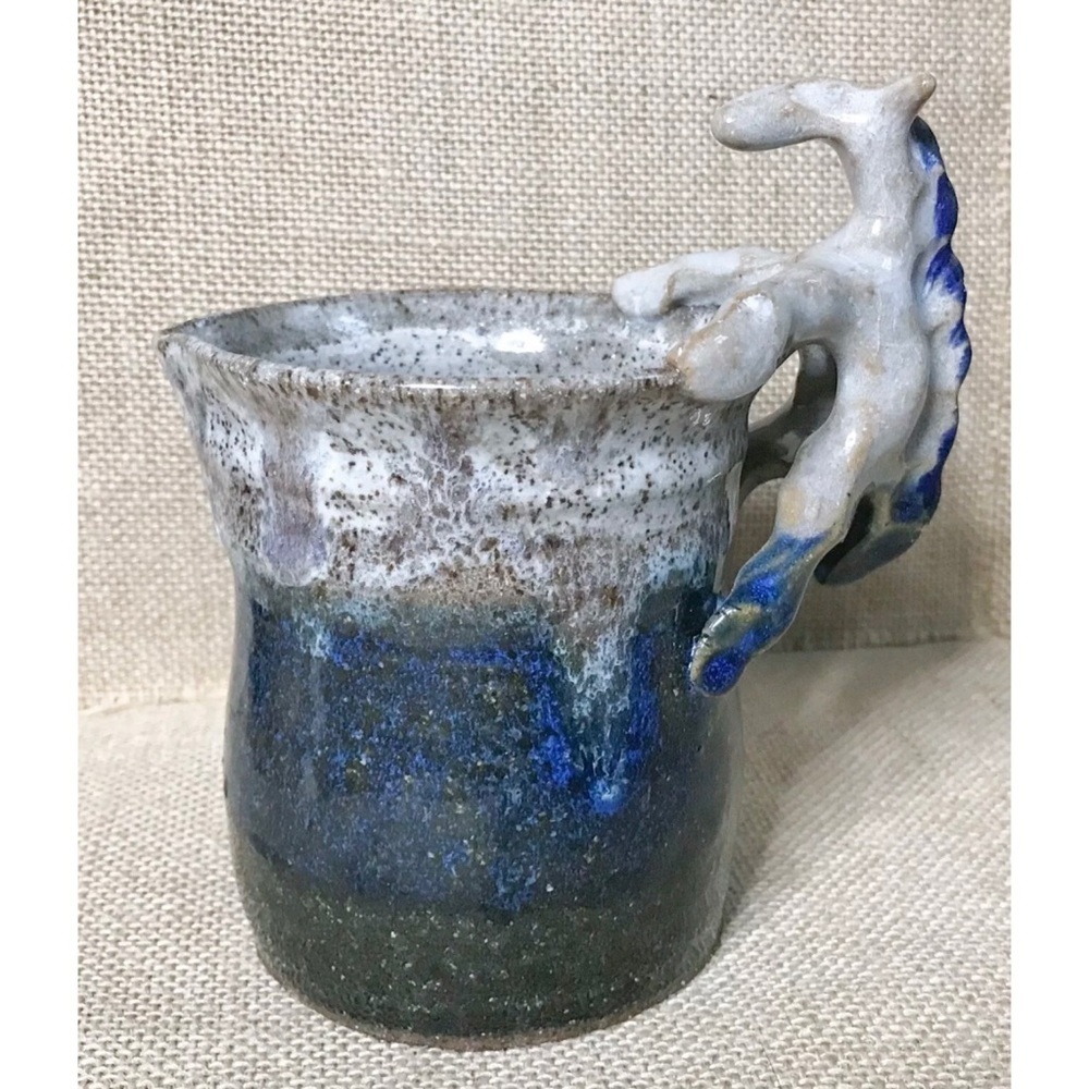 Horse Creamer Art Pottery Blue Cream Cottage Farm Core Farmhouse AS IS READ